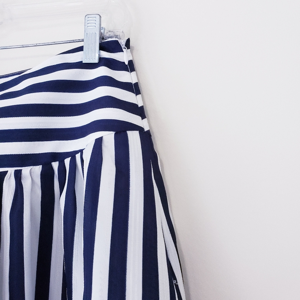 Anthropologie Maeve High Seas Blue White Striped Skirt Size Medium Full A-Line - Picture 7 of 8